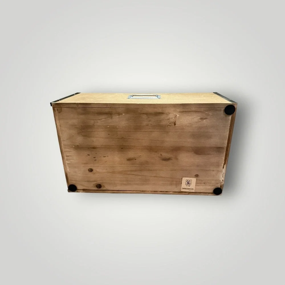Standard General Store Organizer Box Brown Wood 6-Slot Rustic Metal Apothecary